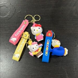 Hello Kitty Keychain Set - Pink, Yellow, Blue